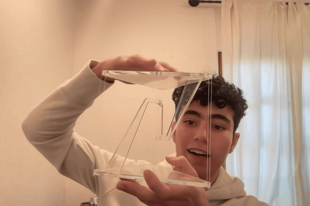 A clear tensegrity model with fishing line for tension